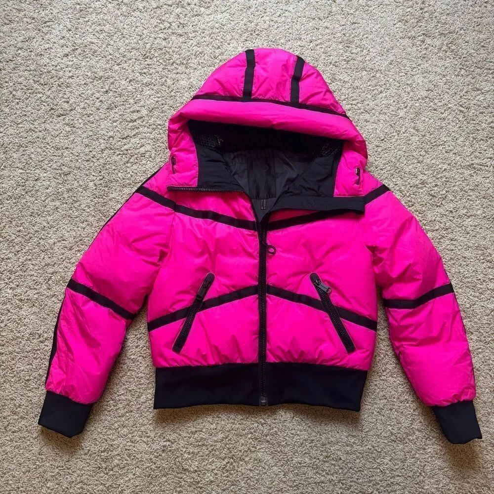 Goldbergh Down Ski Jacket Neon Pink and Black US 10 (runs small) NWOT